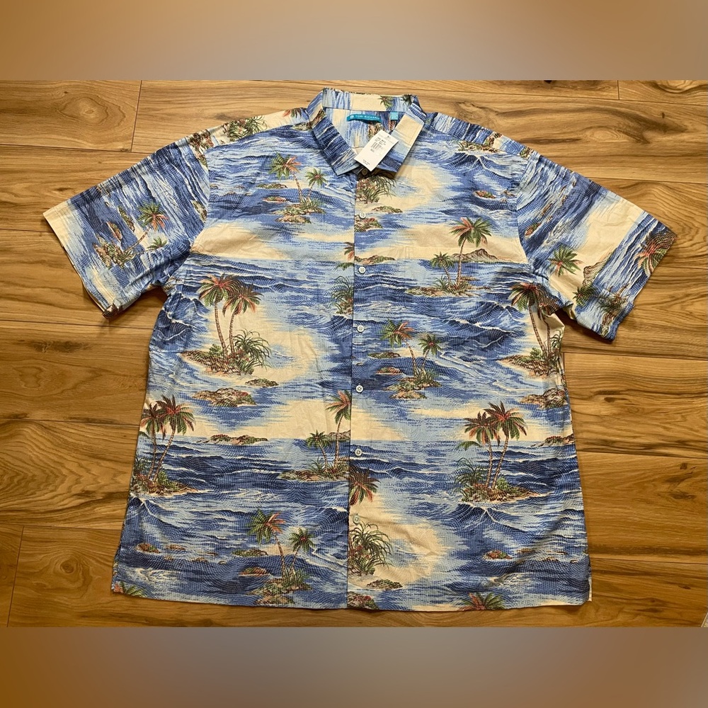 Tori Richard Tiled Isle Hawaiian Oceanic Palm Print Shirt